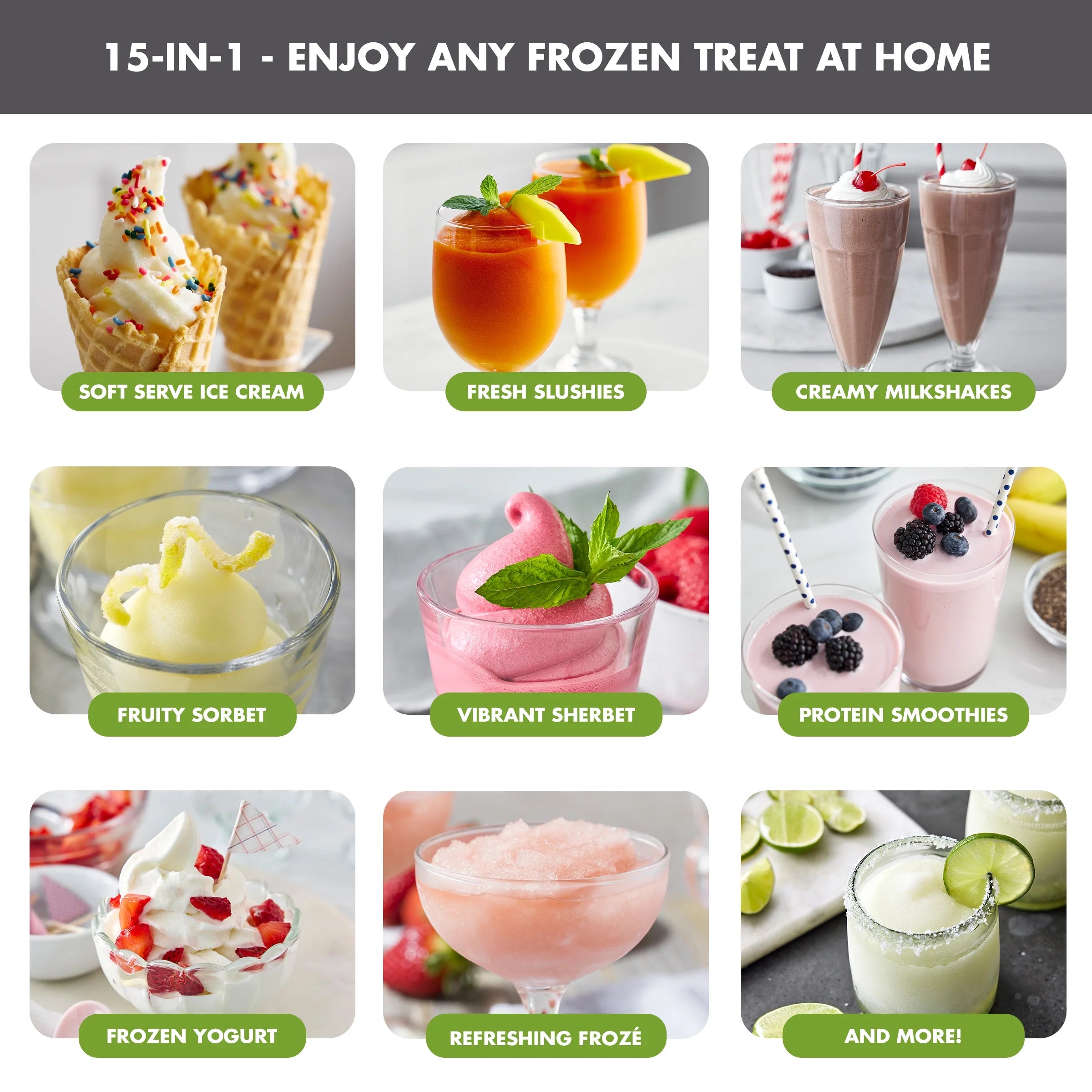 GreenPan Frost 6 Mode, Ice Cream, Frozen Drink, Slushie & Milk Shake Maker, No Freezer Needed, Easy Clean Parts, Gray