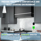 Akicon Range Hood 36 Inch, Ultra Quite Stainless Steel Kitchen Hood, Wall Mount Square Vent Hood with LED Light and Dishwasher-Safe Filters, Hood Vents for Kitchen, 3 Speeds, 600 CFM (AK-HS36HB-SWG)