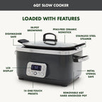 GreenPan 6-Quart, 14-in-1 Slow Cooker, Family Size, Ceramic Nonstick, Dishwasher Safe Parts, Black
