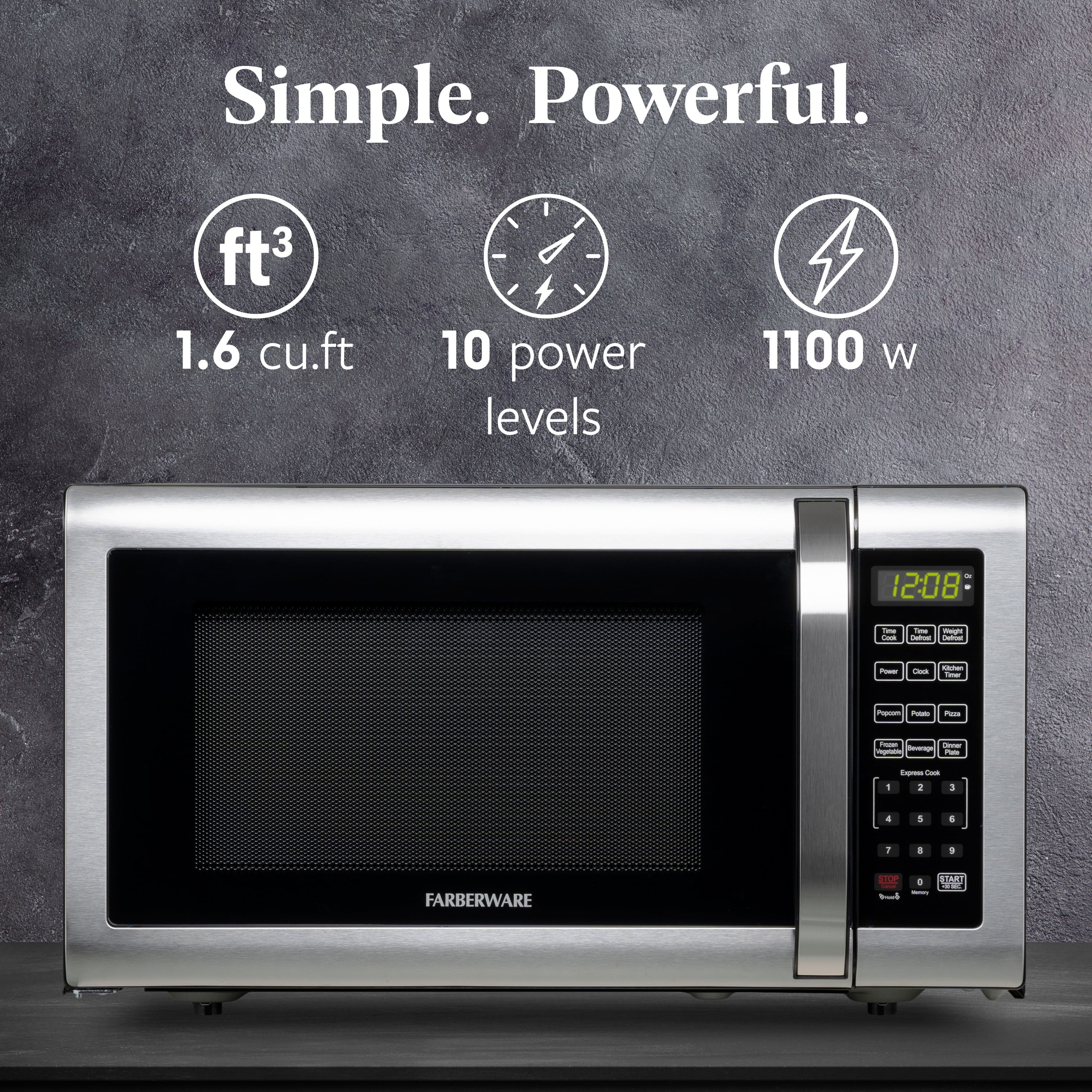 Farberware FMGZ09BKA 0.9 Cu. Ft. Microwave Oven, 900W, Digital Control, LED Display, 6 Cooking Presets, Black