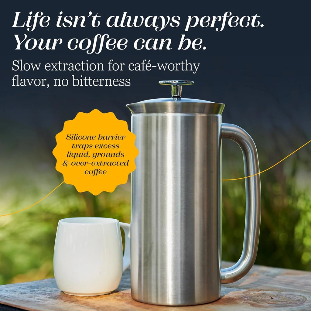 ESPRO P7 French Press Coffee Maker - Double-Walled Stainless Steel Insulated with Micro-Filter, 18 Oz, Brushed Stainless Steel