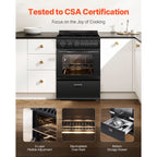 KFFKFF 24-inch Electric Range Oven, 2.7 Cu. Ft. Compact Freestanding Design, Stainless Steel Finish, Features 4 Burners, Adjustable Racks, Storage Drawer, Drip Pan, and Indicator Light, Black