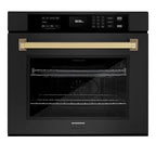 ZLINE 30 in. Autograph Edition Professional Convection Single Wall Oven with Air Fry and Self Clean in Black Stainless Steel with Champagne Bronze Handle (WASBZ-30-CB)