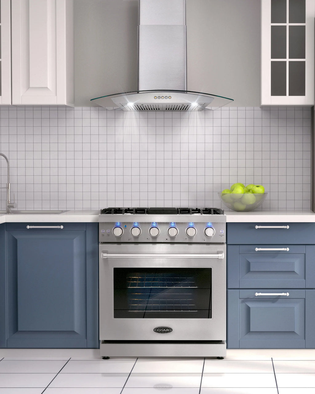 Cosmo 2 Piece Kitchen Appliance Packages with 30" Free Standing Gas Range Kitchen Stove & French Door Refrigerator Kitchen Appliance Bundles