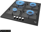 K&H 4 Burner 24 Inch Built-in LPG/Propane Gas Stove Top Glass Surface Cast Iron Cooktop UL/ETL Certified 4-GCW-LPG