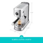 CASABREWS 5418Basic Espresso Machine with 20-Bar pressure, 34 oz Water Tank, with Milk Frother, Silver