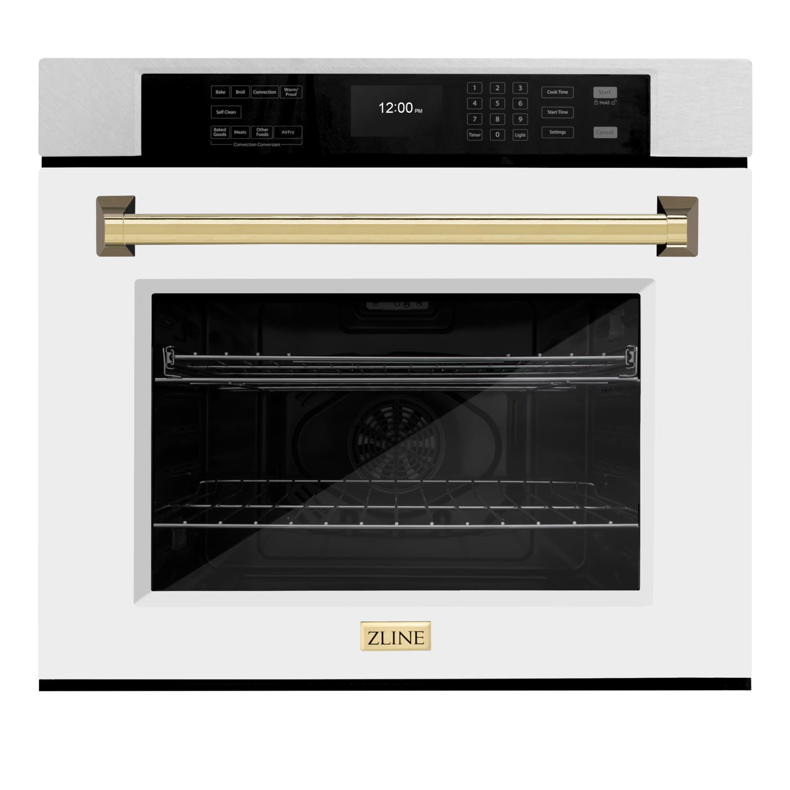 ZLINE 30 in. Autograph Edition Professional Convection Single Wall Oven with Air Fry and Self Clean in DuraSnow Stainless Steel with White Matte Door and Polished Gold Handle (WASSZ-WM-30-G)
