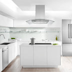 "Joeaonz 36"" Stainless Steel Island Mount Range Hood, Quiet 900CFM, 3-Speed Vent with Button Control and LED Bulb"
