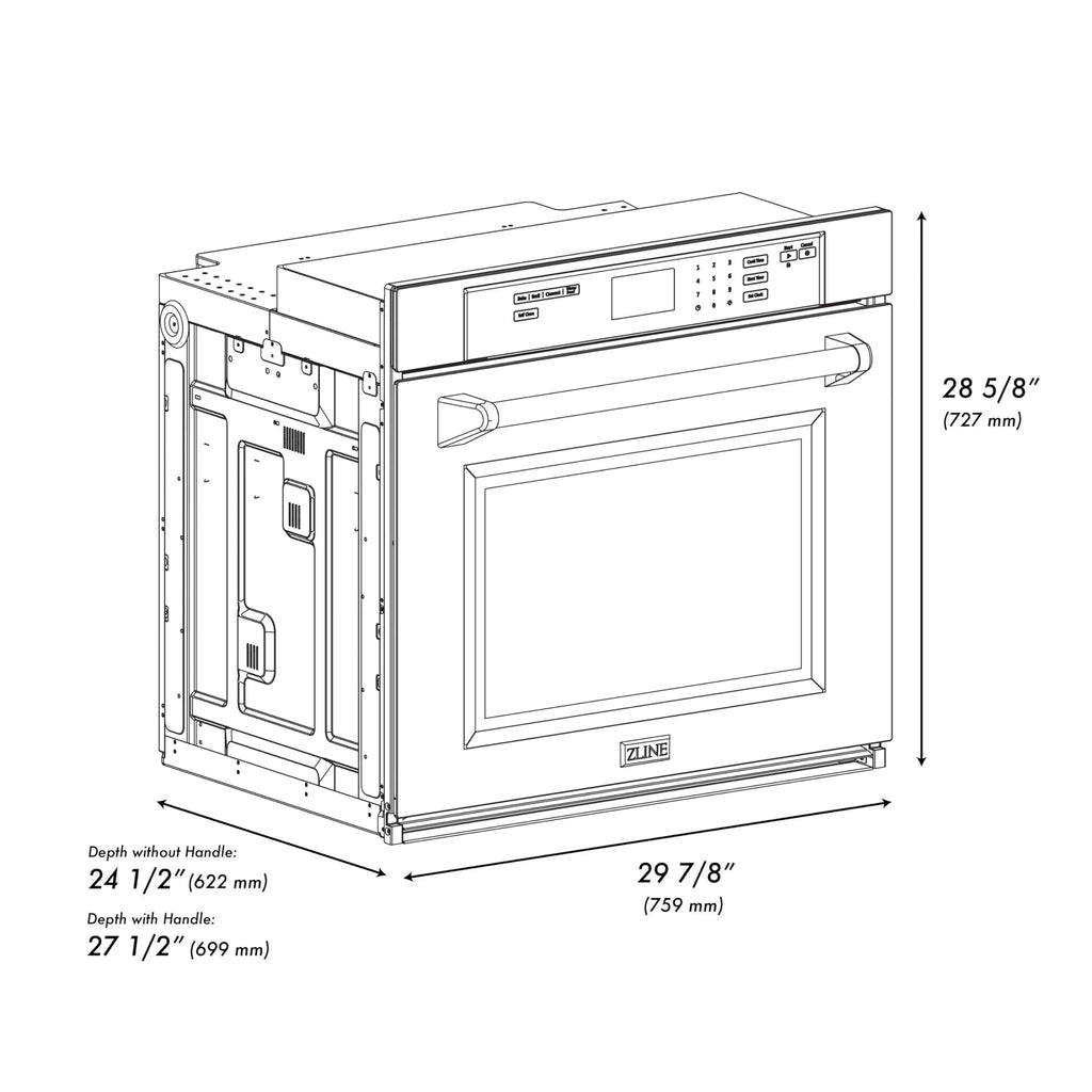ZLINE 30" Autograph Single Wall Oven with Air Fry and Self-Clean in DuraSnow?? Stainless Steel and Gold Handle, WASSZ-30-G