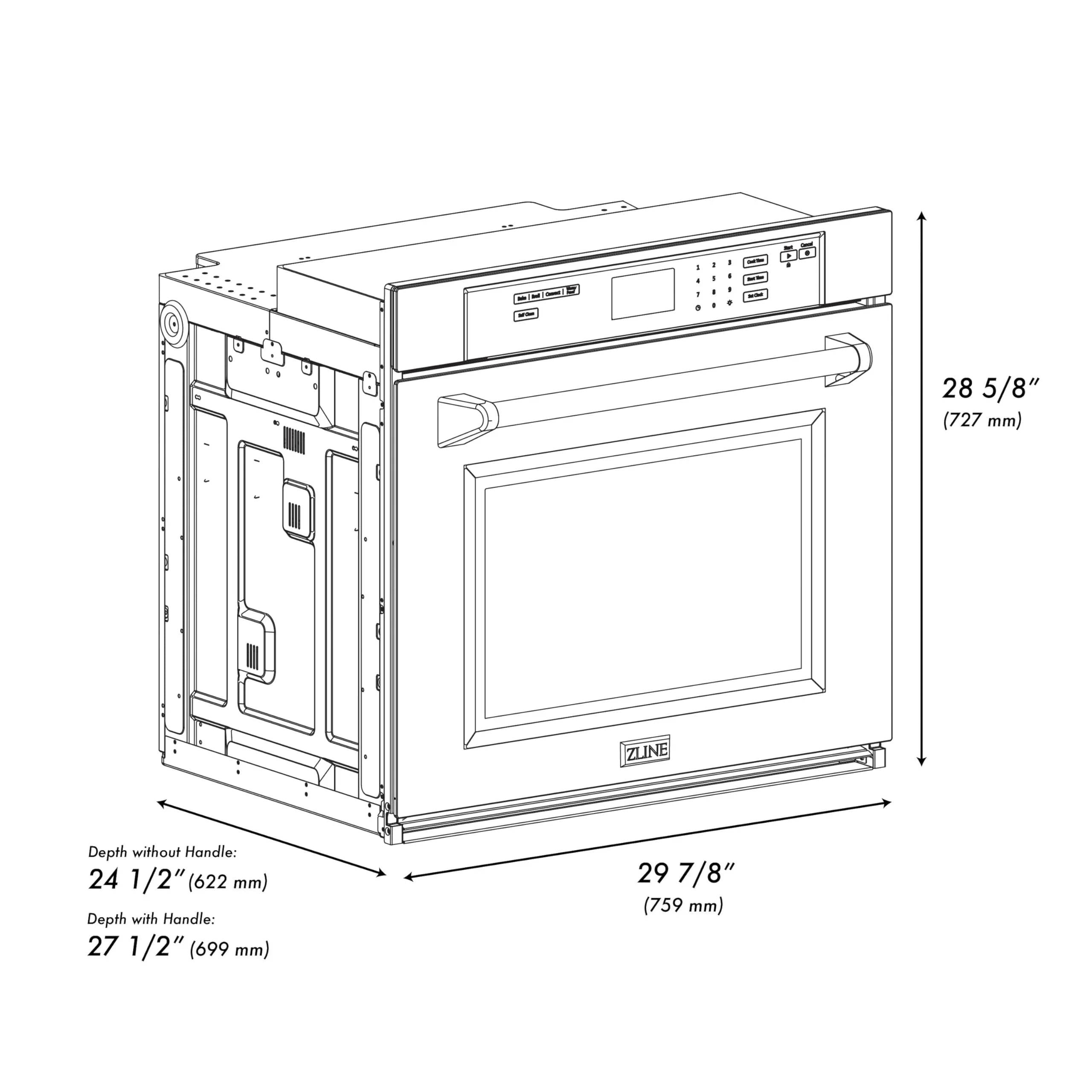 ZLINE 30" Autograph Single Wall Oven with Air Fry and Self-Clean in DuraSnow?? Stainless Steel and Gold Handle, WASSZ-30-G