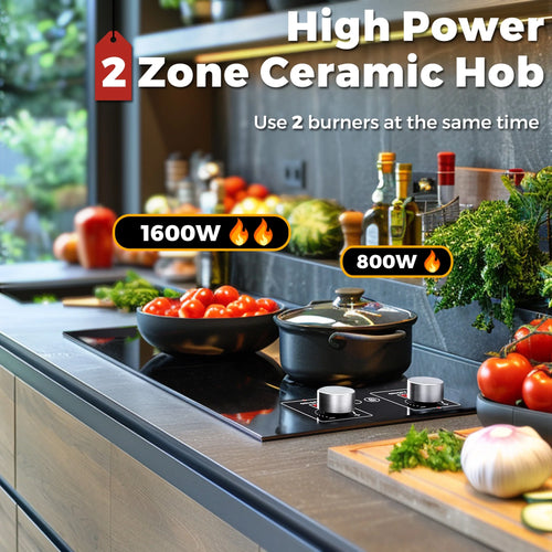 Advwin 2 Burner Electric Cooktop,110v Electric Cooktop with Knob Control,12 Inch Countertop & Built-in Ceramic Cooktop with Child Safety Lock, Timer, 9 Power Levels and Over-Temperature Protection