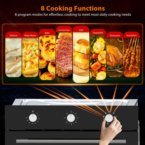 Aoile 24" Built-in Single Wall Convection Oven with 2.5 Cu.Ft. Capacity, 3000W Electric Oven with 7 Cooking Modes, Mechanical Knobs Control