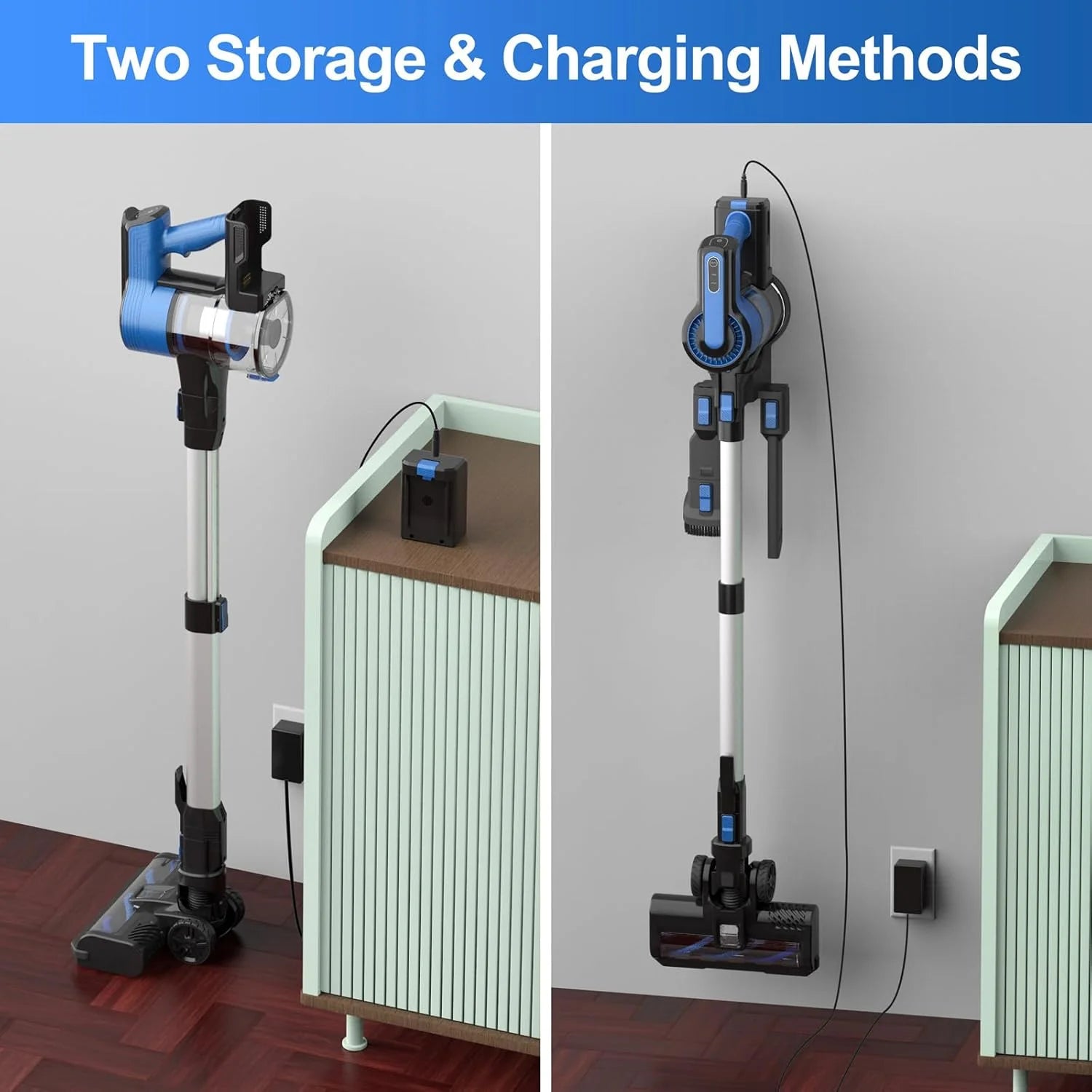 POWEART Cordless Vacuum Cleaner, 30Kpa 350W Powerful Stick Vacuum, 8 in 1 Self-Standing Rechargeable Battery Vacuum Up to 55min Runtime, Lightweight Cordless Vacuum for Pet Hair Hard Floor Carpet