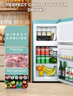 KRIB BLING 3.2 Cubic Feet Double Door Mini Fridge with Freezer, Mini Compact Refrigerator 2 Doors for Dorm, Office, Apartment, RV, Bedroom, Black