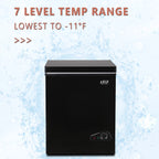 Krib B 3.5 Cu.Ft Chest Freezer with 7 Gears Temperature Adjustment, Deep Compact Freezer with a Removable Basket, Suitable for Kitchen, Garage, Basement, Black