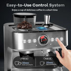 Espresso Machine with Built-in Grinder,Italian ULKA 15 Bar Espresso Machine - 85oz Water Tank, Dual PID Control, Milk Frother & Auto-Cleaning for Perfect Lattes and Cappuccinos