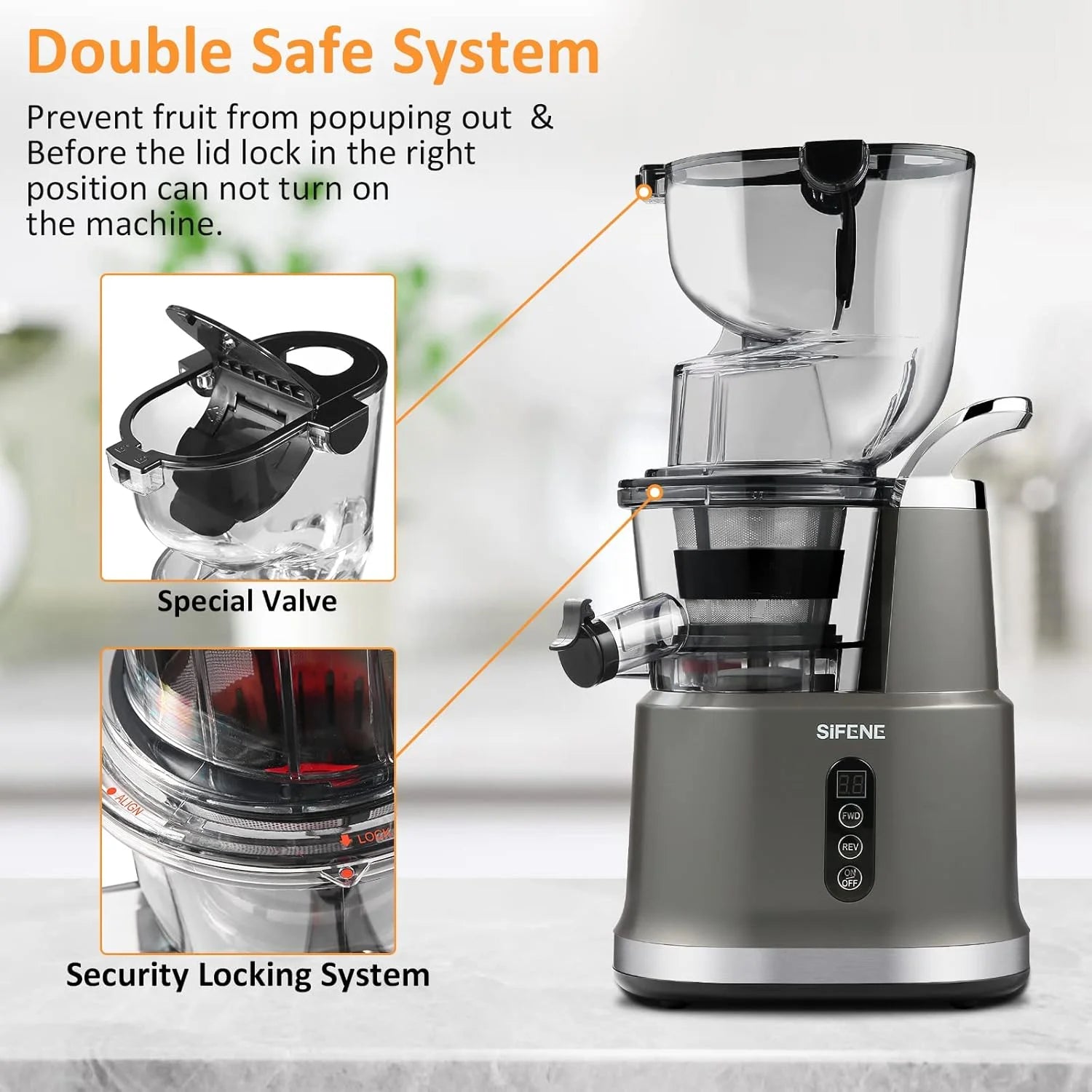 SIFENE 200W Cold Press Juicer Machine for Fruits and Vegetables, Masticating Juice Maker with 83mm Wide Chute, High Yield, Easy Clean, Gray