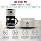 Haden 12 Cup Coffee Maker with 2 Slice Stainless Steel Bread Toaster, White
