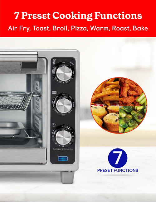 Betty Crocker Air Fryer Convection Toaster Oven, Multifunction 6-Slice Toaster and Air Fryer Oven, 0.8 Cu. Ft. 6 Slice Capacity AirFryer Toaster Oven Combo, 7 Function Convection Oven, Silver