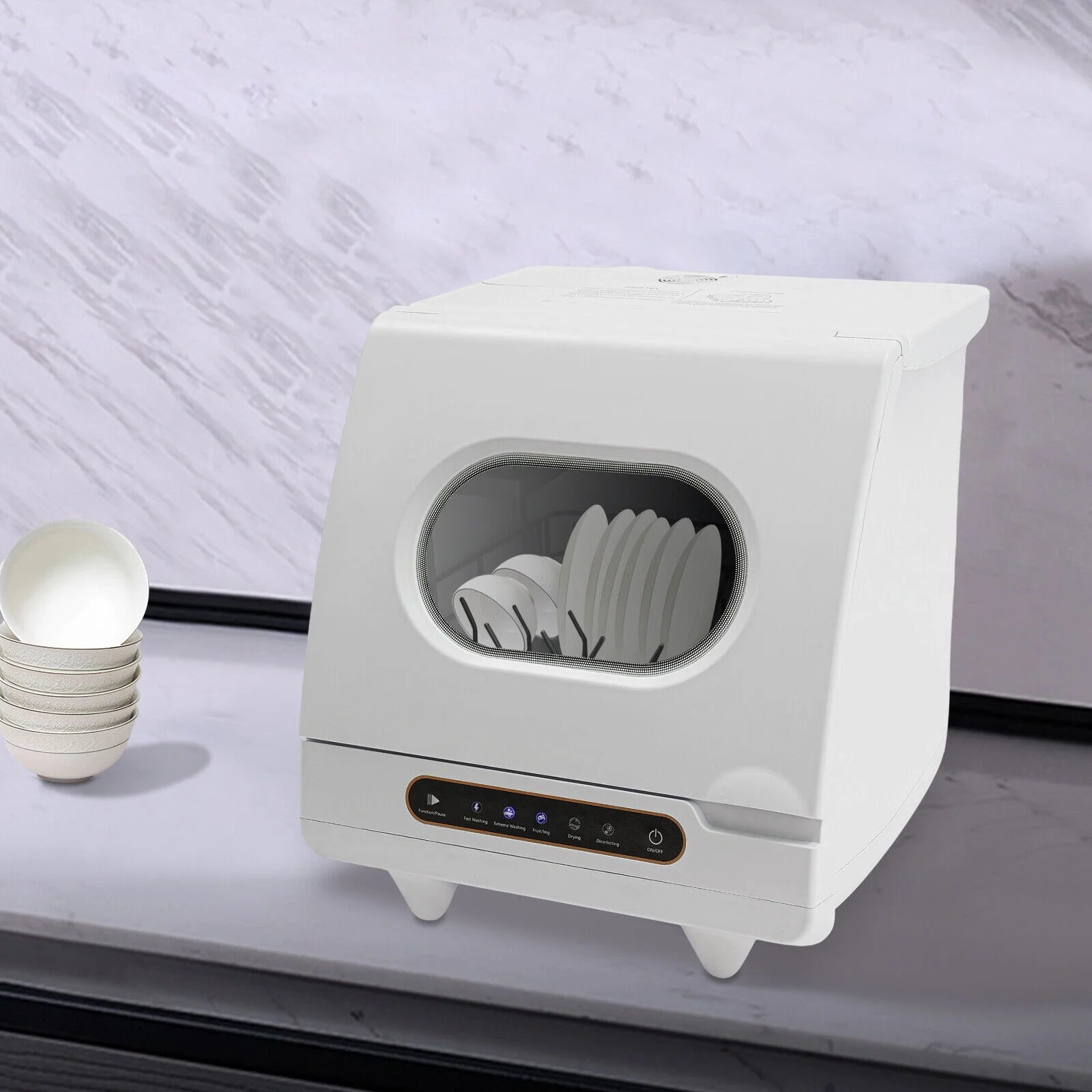 Portable Countertop Dishwasher, Compact, Low Noise, 5 Washing Programs, Mini Dishwasher with Water Tank Leak-Proof Dry