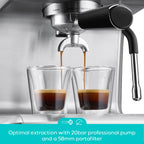 CASABREWS Ultra Semi-Automatic Espresso machine: 20 Bar, Stainless Steel, Milk Frother, Temperature Control - Americano, Latte, Cappuccino