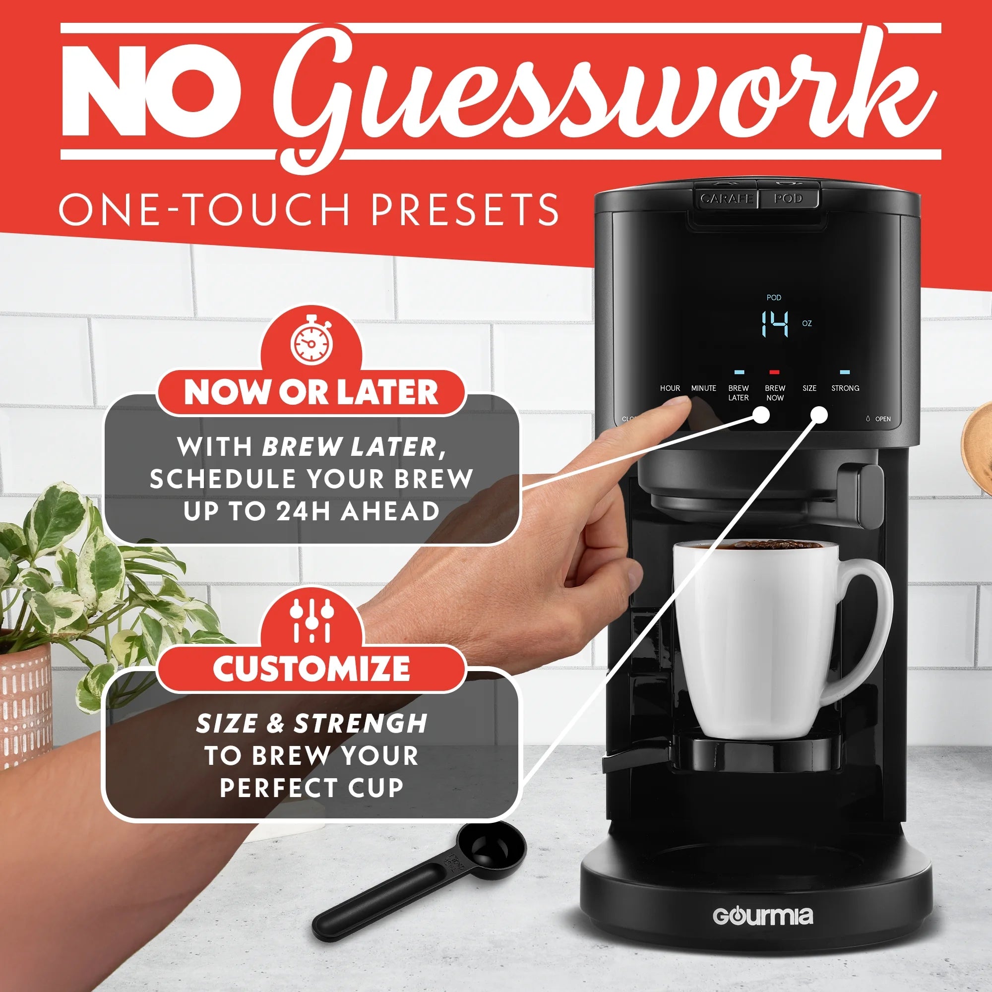 Gourmia 2-in-1 Coffee Maker, Single Serve Pod + 12 Cup Drip, K-Cup Compatible, Black