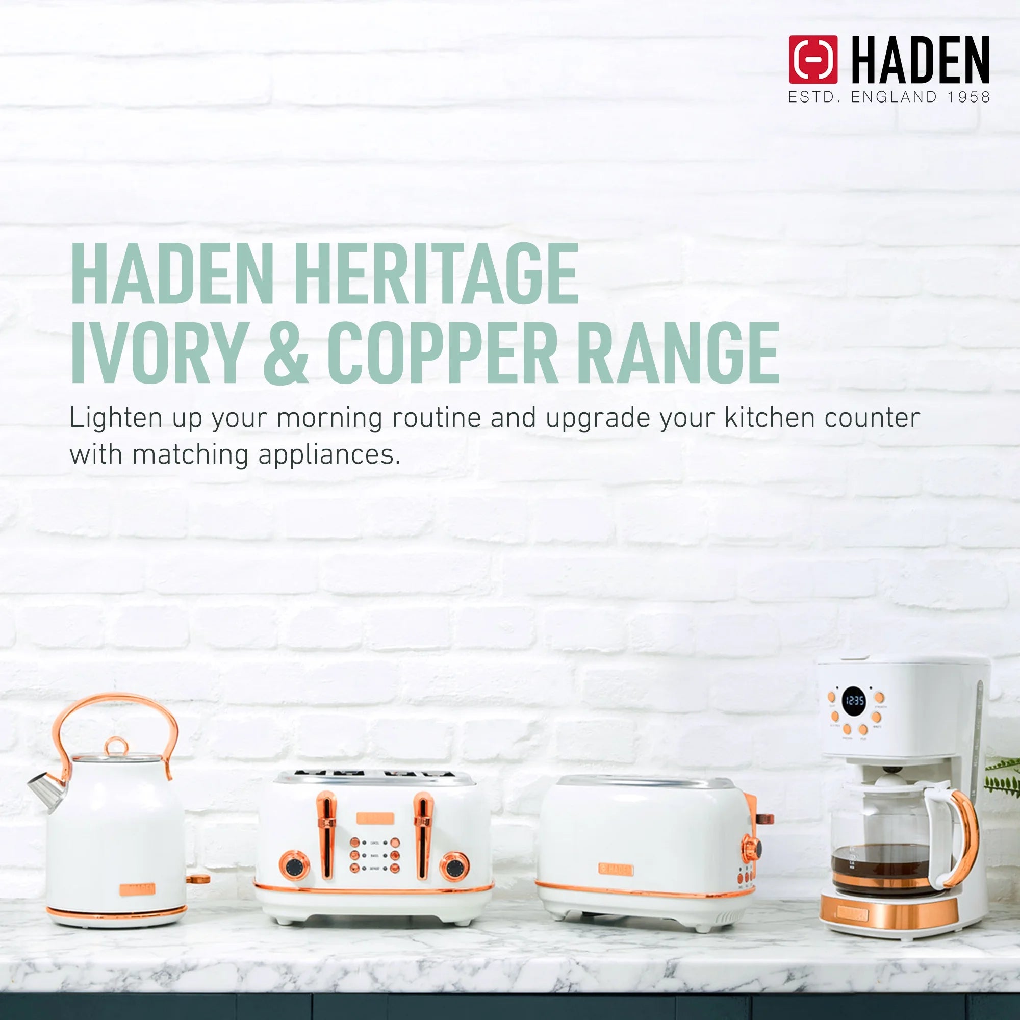 Haden Coffee Maker & Heritage 1.7 Liter Electric Kettle, Black & Chrome