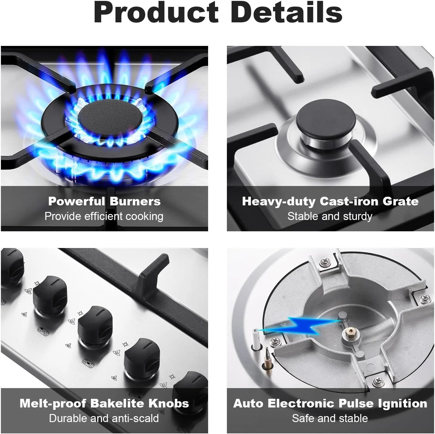 Amzgachfktch 36 Inch Gas Cooktop 5 Burner Built in Stainless with Thermocouple Protection, LPG/Natural Gas Convertible
