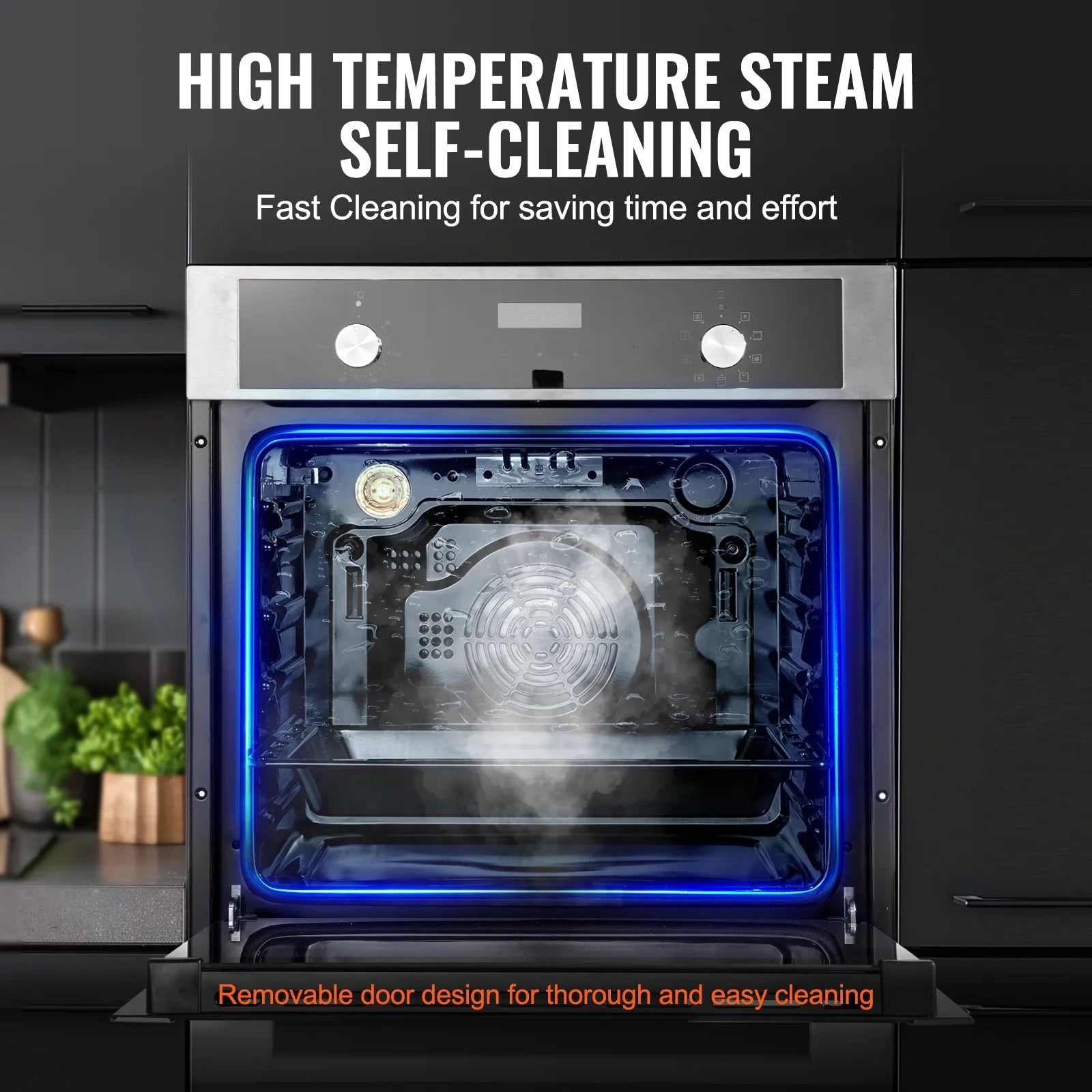 KFFKFF Single Wall Oven, 24" Electric Oven for Built-in Installation, Offers 9 Cooking Modes, 2.68 Cu.Ft Capacity, Includes Timer, 2800W Power, Comes with Baking Rack and Tray, Ideal for Any Kitchen