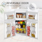 Harper & Bright Designs Double Door Mini Fridge with Freezer, 3.2 Cu.Ft Compact Refrigerator with Adjustable Shelf, Adjustable Thermostat and Reversible Door for Bedroom, Dorm, Home Office, White