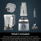 Ninja Detect Duo Power Blender + Personal Single-Serve, BlendSense Technology, Kitchen Countertop, 1700 Watts, 72 oz Pitcher, 24 oz Cup, TB300 Silver