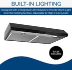 Broan-NuTone BKSH130BL Sahale 30-inch Under-Cabinet Easy Install 4-Way Convertible Range Hood with 2-Speed Exhaust Fan and Light, 300 Max Blower CFM, Black