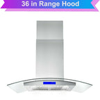 Tieasy 36 inch Island Mount Range Hood 900 CFM with Glass LCD Touch Control 4 LED Lamps