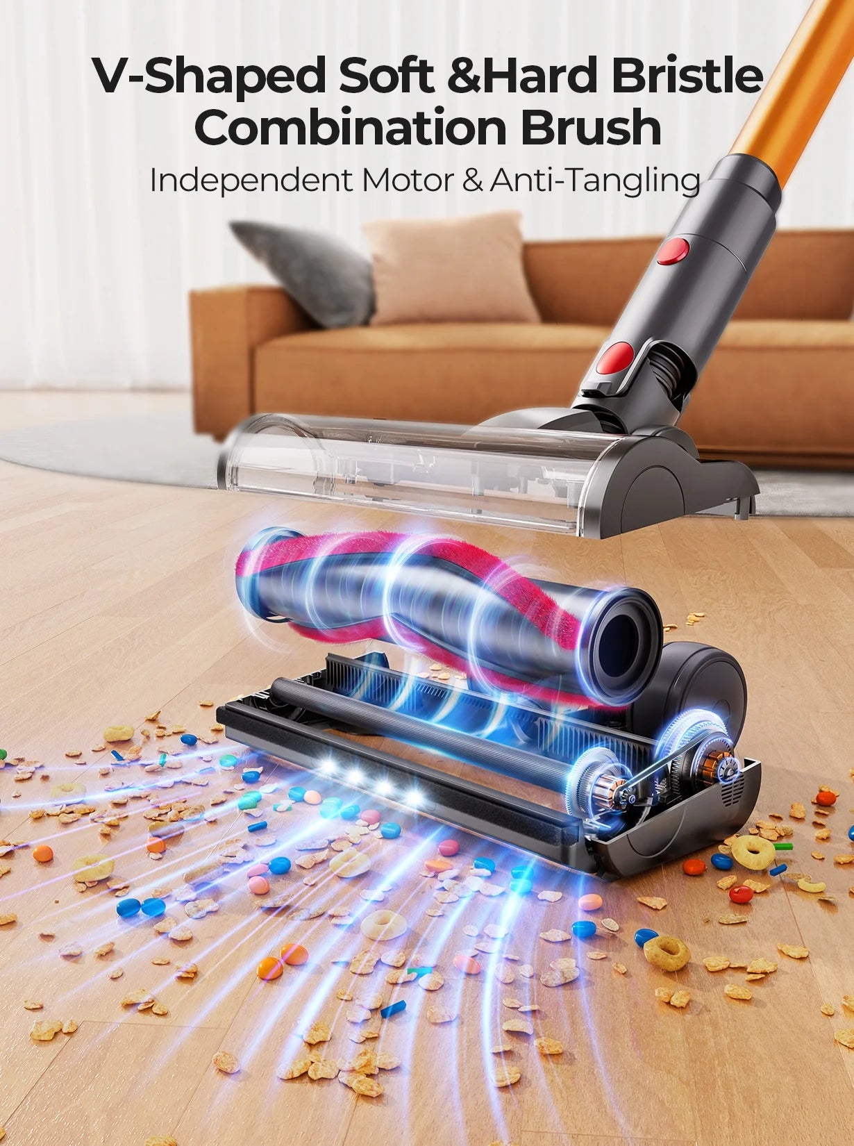 Laresar Cordless Vacuum, Real 50kPa Suction, 500W Motor, 60min Runtime, Quiet, Premium Build for Pets & Floors