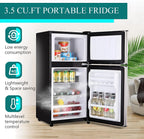 Harper & Bright Designs Double Door Mini Fridge with Freezer, 3.2 Cu.Ft Compact Refrigerator with Adjustable Shelf, Adjustable Thermostat and Reversible Door for Bedroom, Dorm, Home Office, White