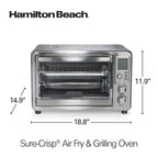 Hamilton Beach 6-in-1 Air Fryer Toaster Oven Combo & Electric Indoor Grill with Sure Crisp Technology, Stainless Steel