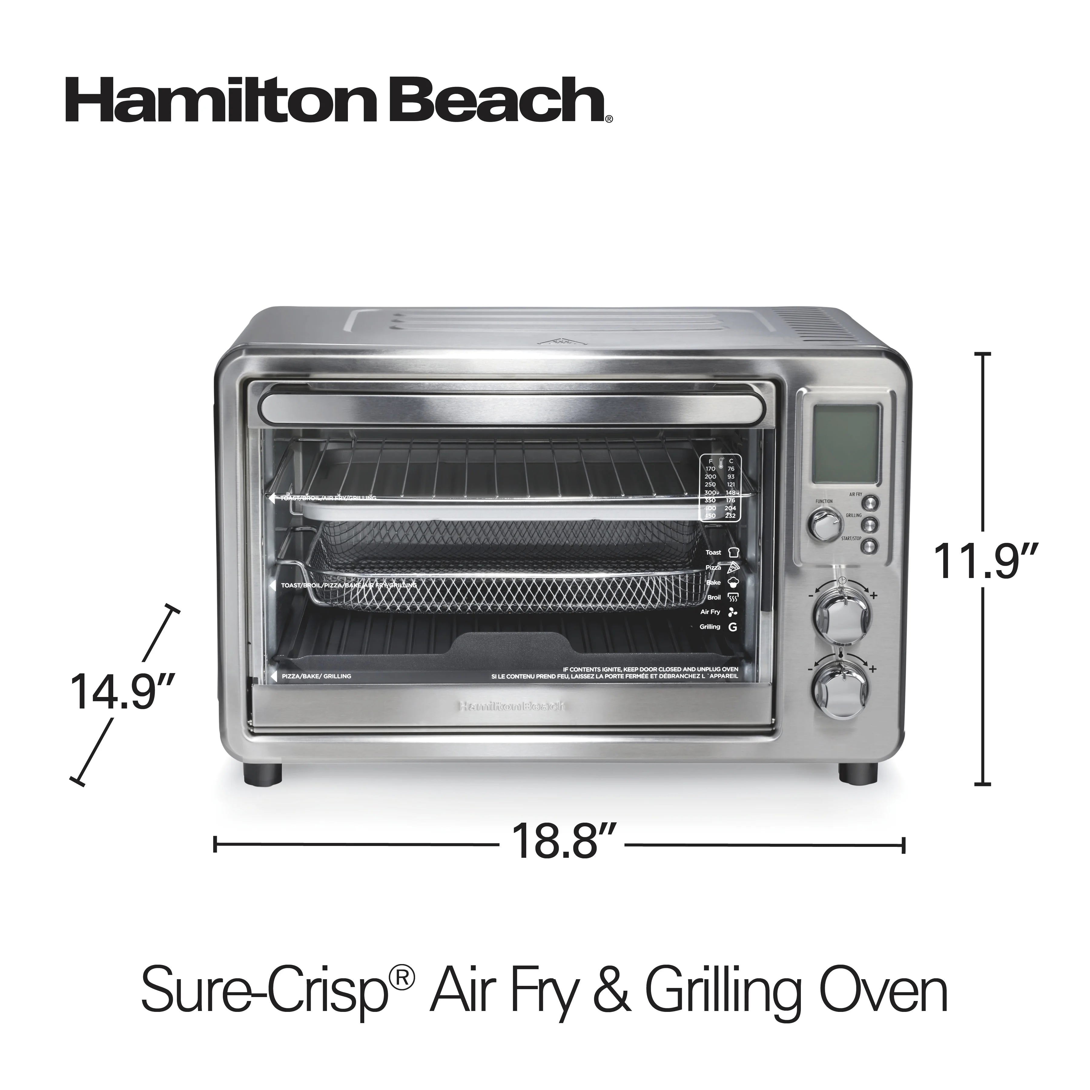 Hamilton Beach 6-in-1 Air Fryer Toaster Oven Combo & Electric Indoor Grill with Sure Crisp Technology, Stainless Steel