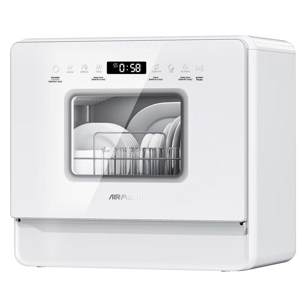 AIRMSEN 5-Place Settings Portable Countertop Dishwasher with 5L Built-in Water Tank, Ultra-Slim Dishwasher Upgrade 3 Spray Arms, 12H Delay Start and Salt Chamber Function, ZMW-DUHA01