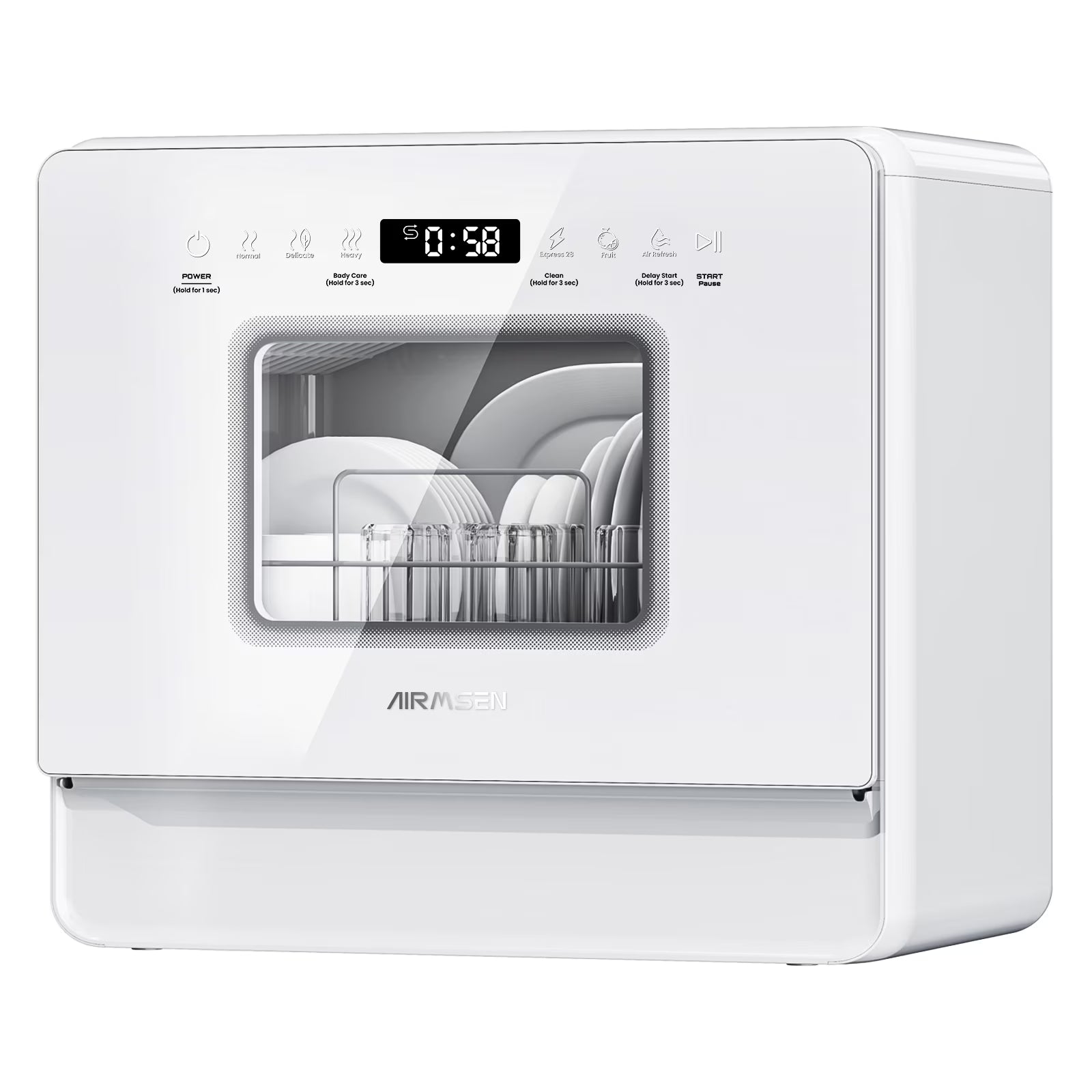 AIRMSEN 5-Place Settings Portable Countertop Dishwasher with 5L Built-in Water Tank, Ultra-Slim Dishwasher Upgrade 3 Spray Arms, 12H Delay Start and Salt Chamber Function, ZMW-DUHA01