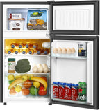 Kcpolre Pink Mini Fridge with Freezer 3.2 Cu.ft Refrigerators, Adjustable Glass Shelves, Quiet Dual Door Dorm Fridge for Bedroom, College, Office