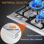 24 inch Gas Cooktop, Bulit-in Gas Stove Top with 4 Burner, NG/LPG Convertible Cooktops, Dual Burner Propane Cooktop with Thermocouple Protection, Stainless Steel