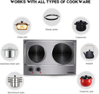 CUSIMAX 1800W Portable Double Burner Hot Plate �?Stainless Steel Countertop Electric Cooktop with Dual Cast Iron Heating Plates, Easy-to-Clean Silver Design, Upgraded Version