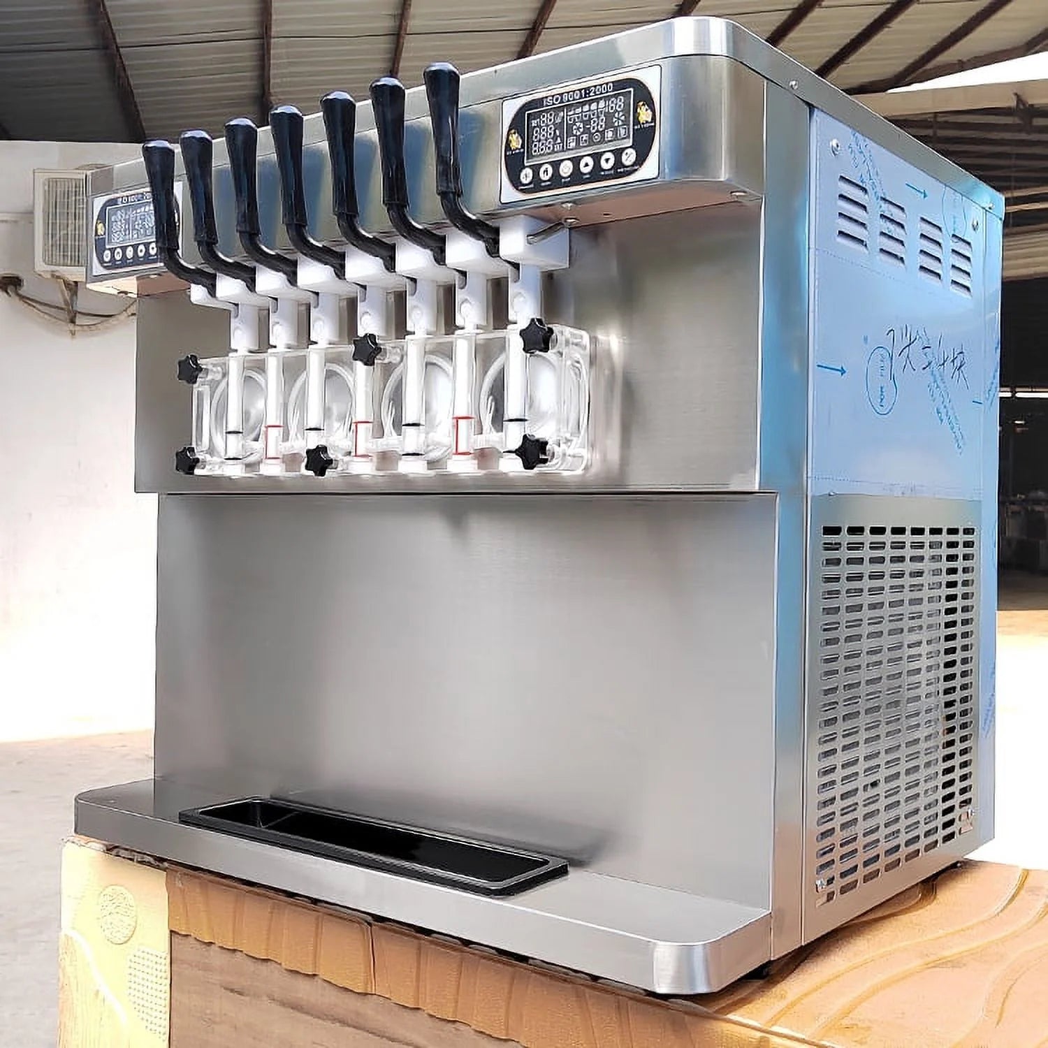 Kolice ETL Commercial Countertop 7 Flavors Soft Serve Ice Cream Machine-Transperant Dispenser, Upper Tanks Refrigerated