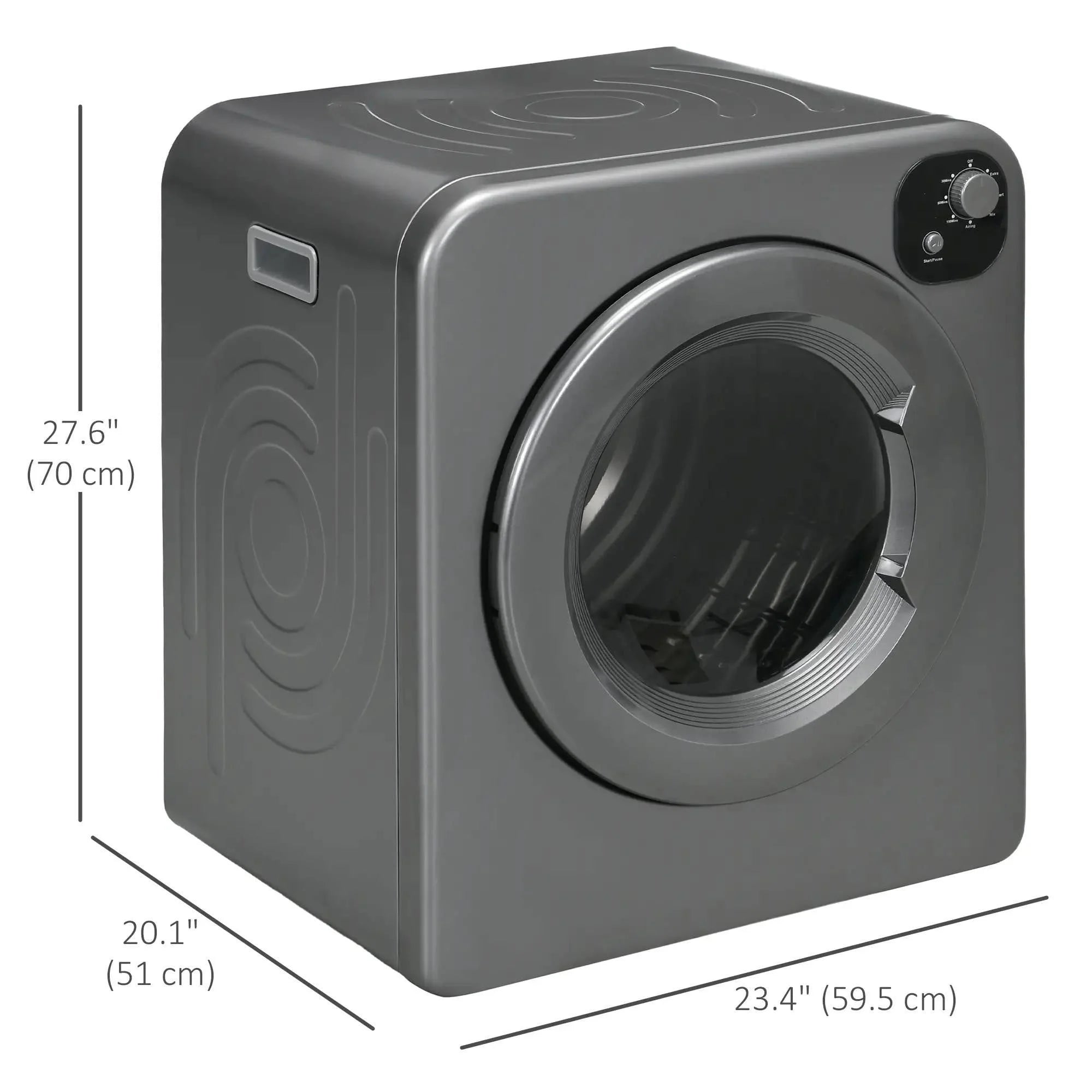 Resenkos Compact Laundry Dryer 1300W Portable Clothes Dryer with 3.2 cu.ft Stainless Steel Drum, Front Load Electric Dryer, Gray