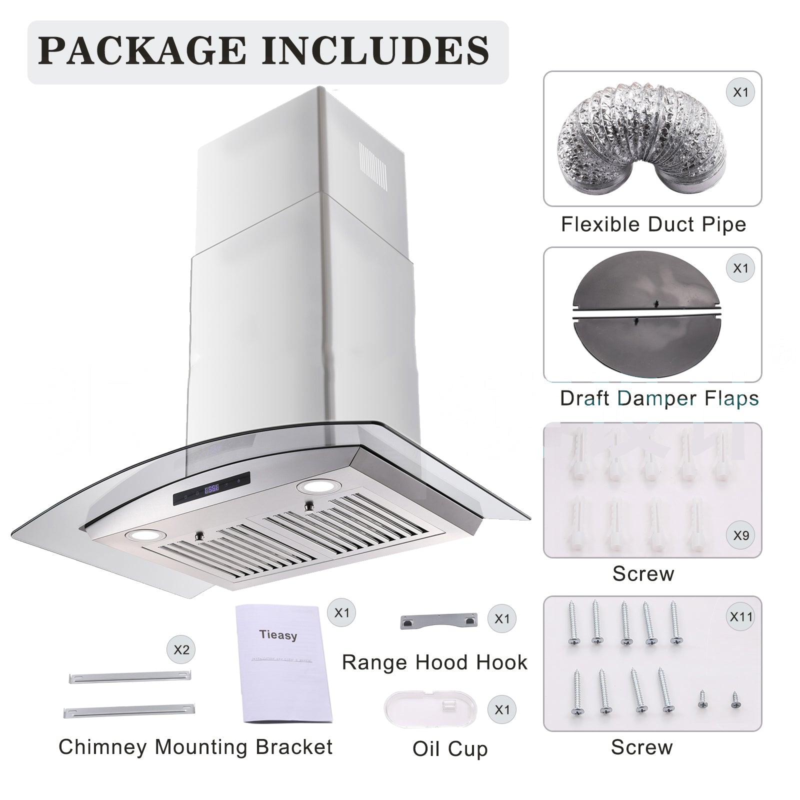 30 in. Ducted Wall Mount Range Hood Kitchen Hood Stainless Steel with Touch Control LED Light
