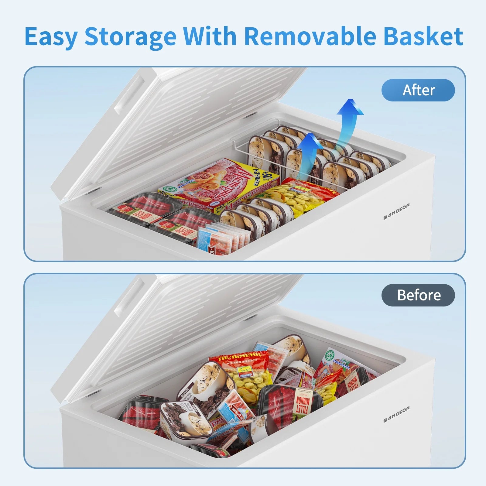 BANGSON 7.0 Cu.Ft Chest Freezer, Deep Freezer with Adjustable Thermostat, Top Open Door Freezer with Removable Basket, Quiet Operation, Ideal for Kitchen/Apartment/Office