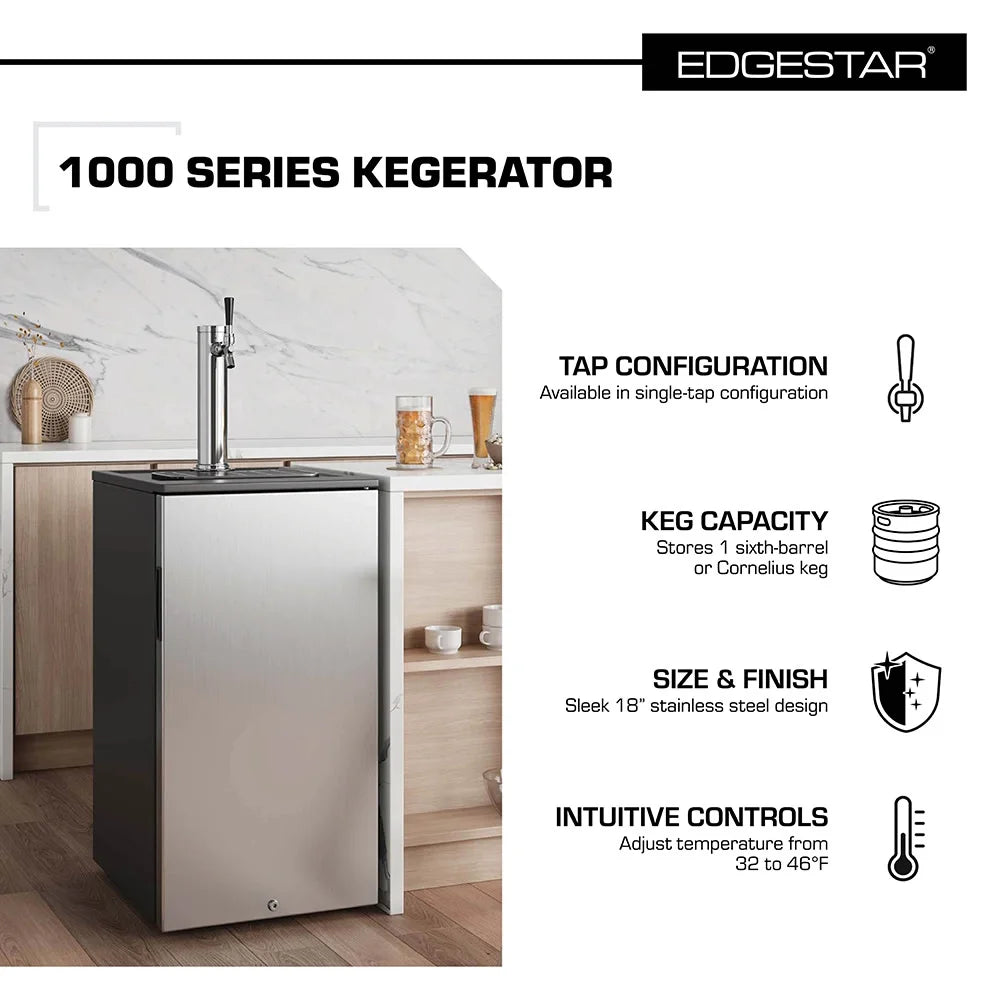 Edgestar Kc1000hbkg 18" Wide Kegerator - Stainless Steel