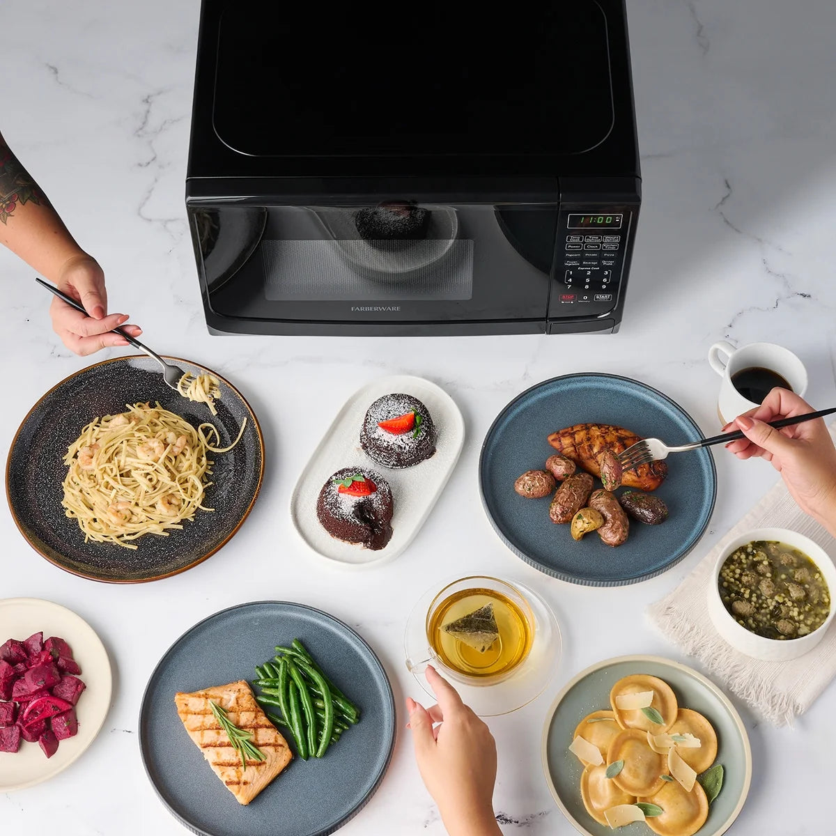 Farberware Countertop Microwave Oven with LED Lighting & Child Lock, 0.7 Cu Ft Black