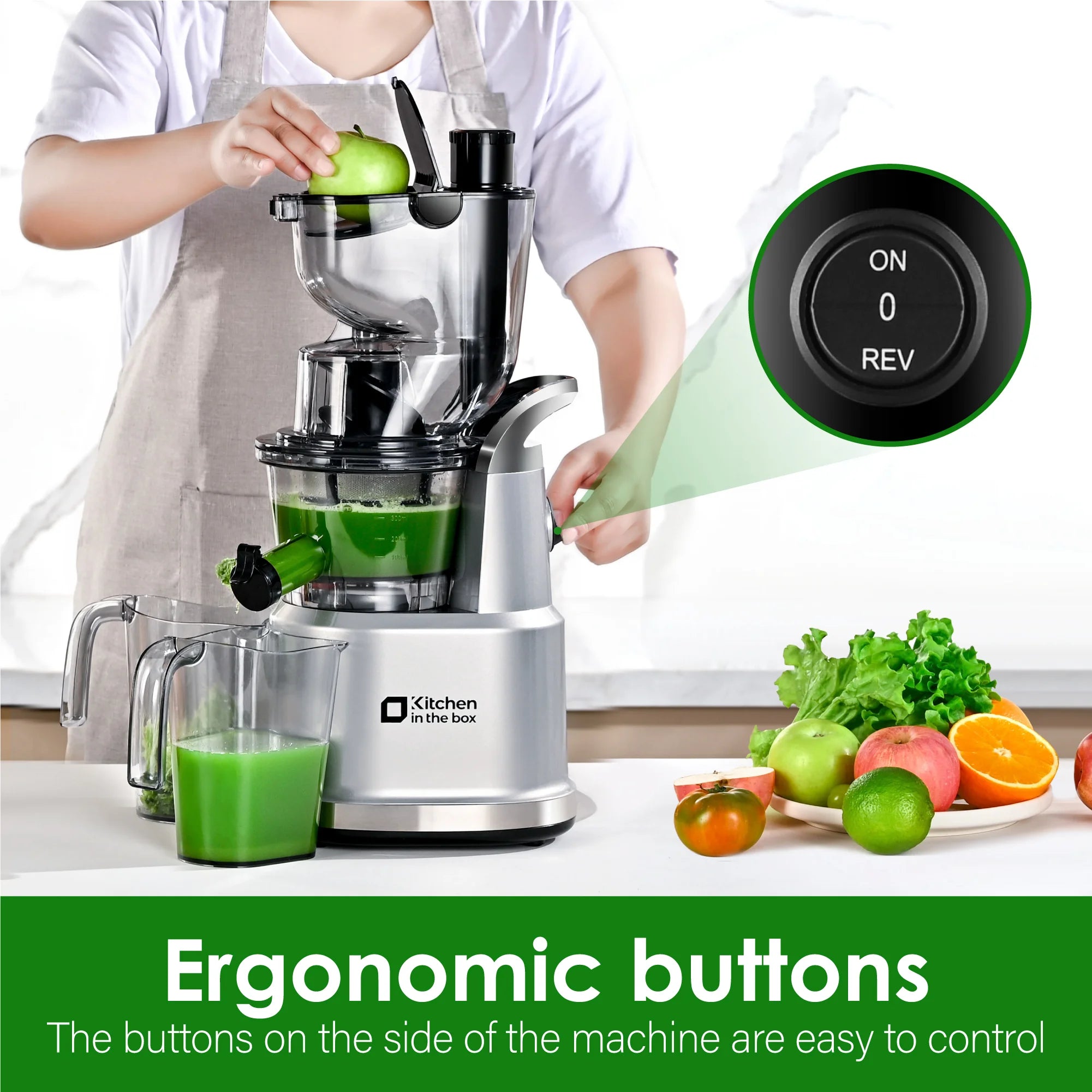 Kitchen in the Box Cold Press Juicer Machines With 3.26" Wide Feed Chute, Slow Masticating Juicer Machine for Whole Fruits and Vegetables, BPA-Free, High Juice Yield Juicer Maker (Silver)