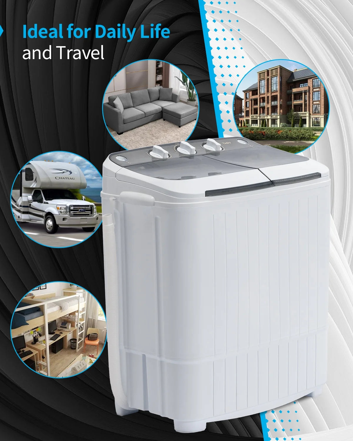 Muhub 18 lbs Portable Washing Machine,Compact Twin Tub Wash&Spin Combo for Apartment, Dorms, Gray